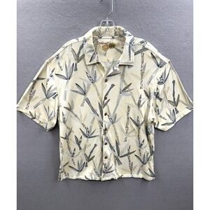 Caribbean Silk Blend Shirt Men's L Short Sleeve Button Up Tropical Shirt Cream